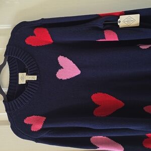 ST. JOHN'S BAY WOMEN'S PLUS SIZE BLUE HEARTS CREWNECK SWEATER SIZE 0X